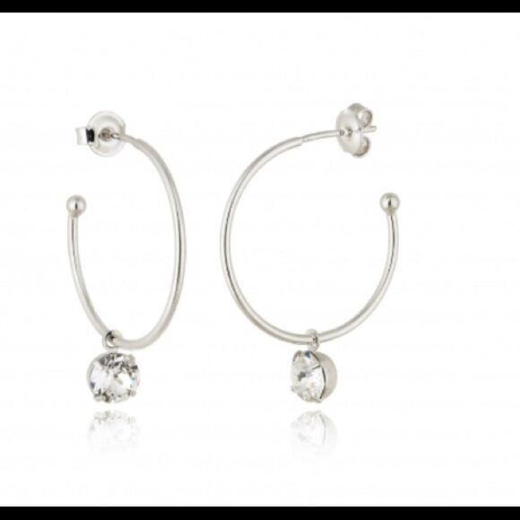 Earrings authentic Swarovski hoop white rhodium plated - Picture 1 of 8